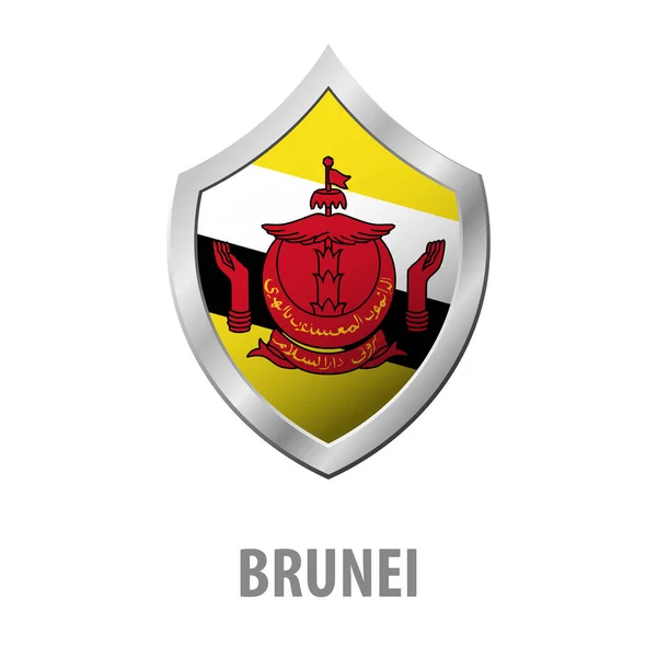 Bandeira Brunei em metal brilhante escudo vetor ilustração . —  Vetores de Stock