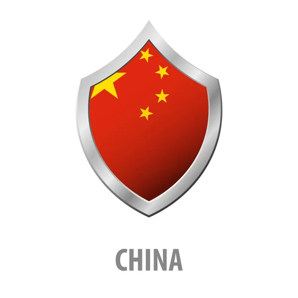 Флаг Китая на векторной иллюстрации металлического блестящего щита . — стоковый вектор