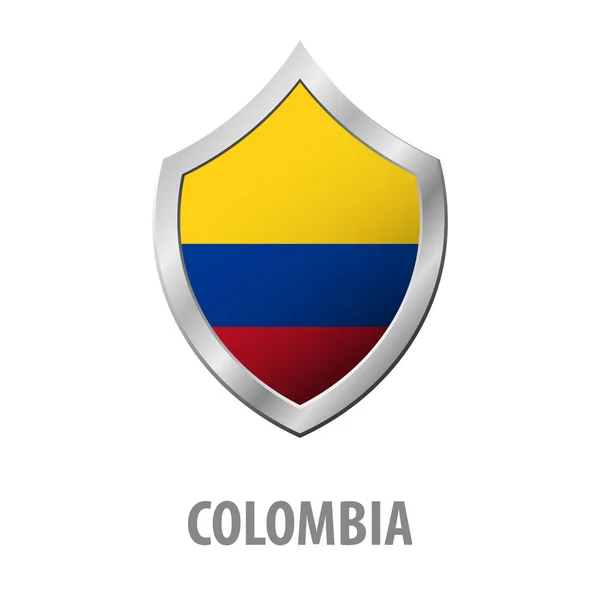 哥伦比亚国旗上有光泽的金属屏蔽矢量图. — 图库矢量图片