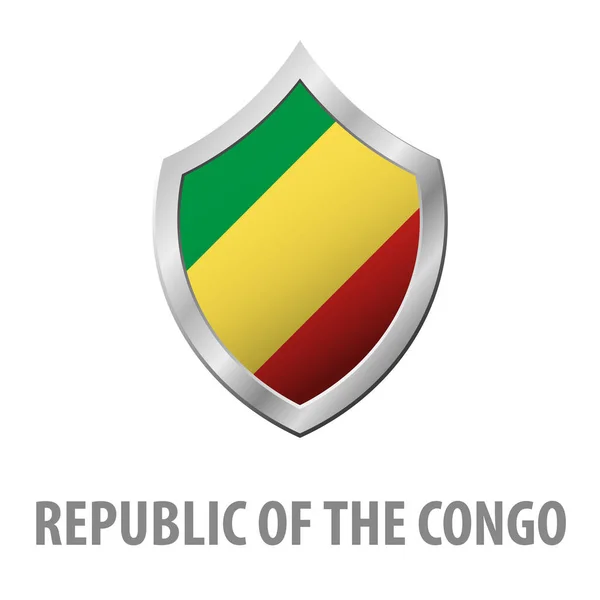 Bandera de la República del Congo en metal brillante escudo vector ilustración . — Vector de stock
