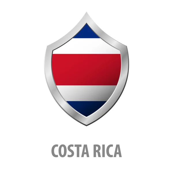 Bandera de Costa Rica en metal brillante escudo vector ilustración . — Vector de stock