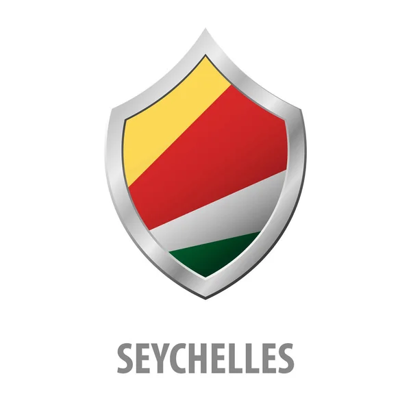 Bandeira de Seychelles em metal brilhante escudo vetor ilustração . —  Vetores de Stock