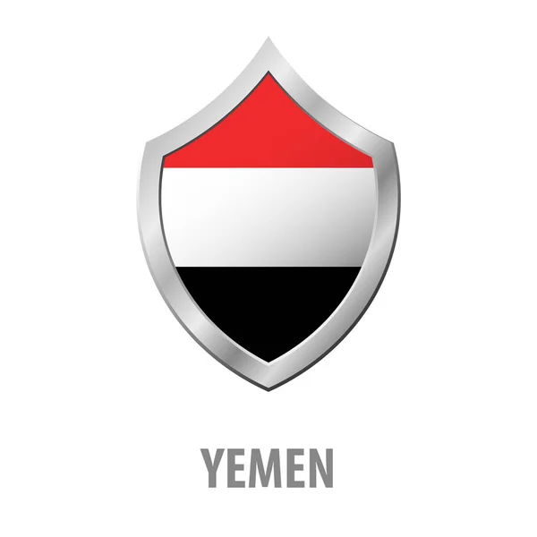 Yemen flag on metal shiny shield vector illustration. — Stock Vector