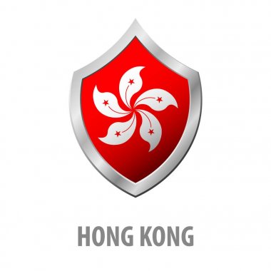 Hong Kong bayrağı parlak vektör çizim kalkan.