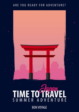 Japonya. Seyahat zamanı. Yolculuk, gezi ve tatil. Vektör seyahat çizim.