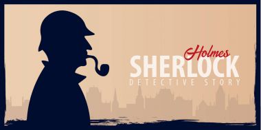 Sherlock Holmes afiş. Dedektif illüstrasyon. Resimde Sherlock Holmes ile. 221b Baker Sokağı. Londra. Büyük yasağı.