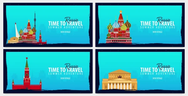 Set van banners van de reizen naar Rusland. Tijd om te reizen. Reis, reis en vakantie. Platte vectorillustratie. — Stockvector
