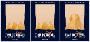 Posterler Seyahat Mısır'a ayarlayın. Yolculuk, gezi ve tatil. Vektör seyahat çizim.