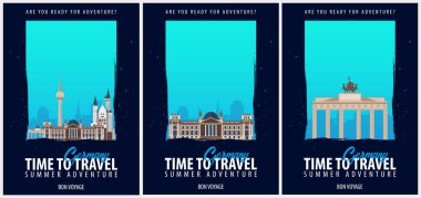 Almanya posterler seyahat ayarlayın. Yolculuk, gezi ve tatil. Vektör seyahat çizim.