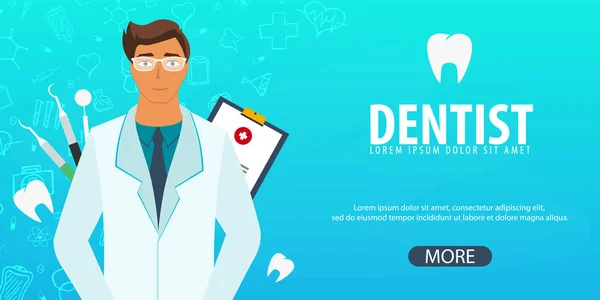 Tandheelkundige kliniek en tandarts. Medische achtergrond. Gezondheidszorg. Vectorillustratie geneeskunde. — Stockvector