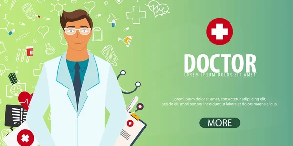 Dottore. Esperienza medica. Assistenza sanitaria. Illustrazione della medicina vettoriale . — Vettoriale Stock