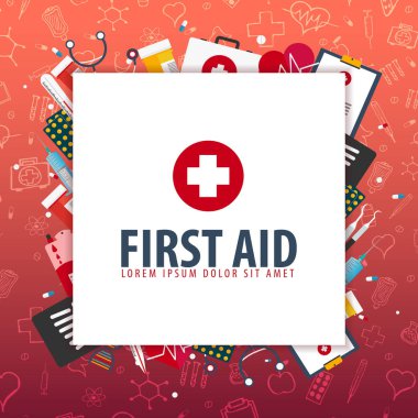 İlk yardım. Tıbbi geçmişi. Sağlık. Vektör tıp çizim.