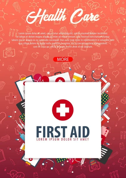 İlk yardım. Tıbbi geçmişi. Sağlık. Vektör tıp çizim.