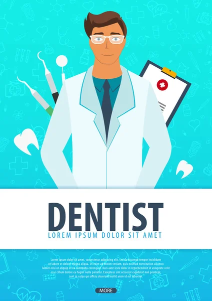 치과 의사입니다. 의료 배경입니다. 건강 관리입니다. 벡터 의학 그림. — 스톡 벡터