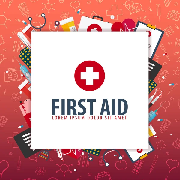 İlk yardım. Tıbbi geçmişi. Sağlık. Vektör tıp çizim.