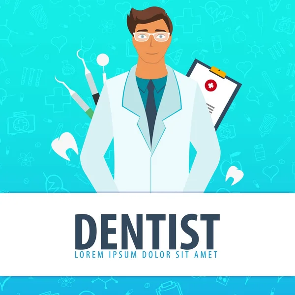 Tandarts en tandheelkundige kliniek. Medische achtergrond. Gezondheidszorg. Vectorillustratie geneeskunde. — Stockvector