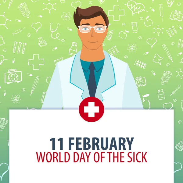 11 febbraio. Giornata Mondiale del Malato. Vacanza medica. Illustrazione della medicina vettoriale . — Vettoriale Stock