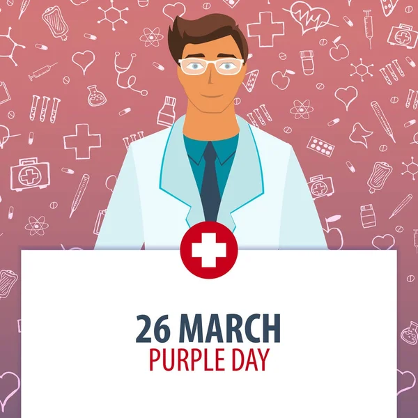 26 3 월입니다. 보라색 하루입니다. 의료 휴일입니다. 벡터 의학 그림. — 스톡 벡터