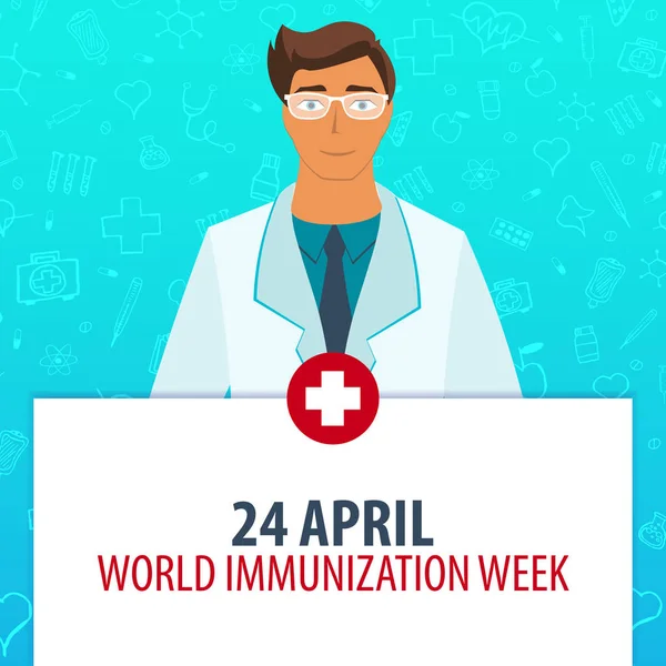 24 aprile. Settimana Mondiale dell'Immunizzazione. Vacanza medica. Illustrazione della medicina vettoriale . — Vettoriale Stock