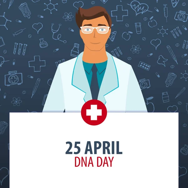 25 aprile. Il giorno del DNA. Vacanza medica. Illustrazione della medicina vettoriale . — Vettoriale Stock