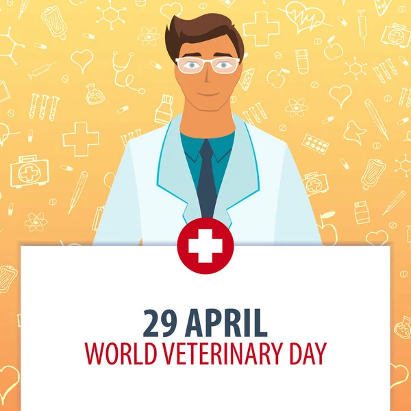 29 aprile. Giornata Mondiale dei Veterinari. Vacanza medica. Illustrazione della medicina vettoriale . — Vettoriale Stock