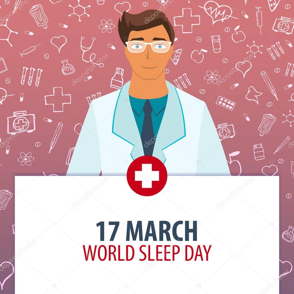 17 March. World Sleep Day. Medical holiday. Vector medicine illustration.