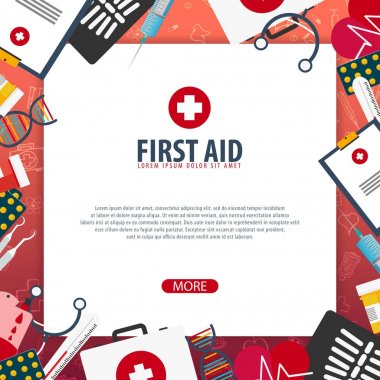 İlk yardım. Tıbbi afiş. Sağlık. Vektör tıp çizim.