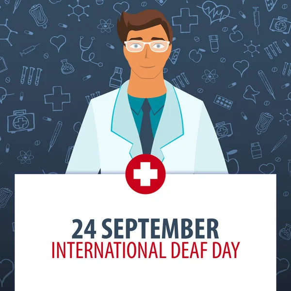24 settembre. Giornata internazionale dei sordi. Vacanza medica. Illustrazione della medicina vettoriale . — Vettoriale Stock