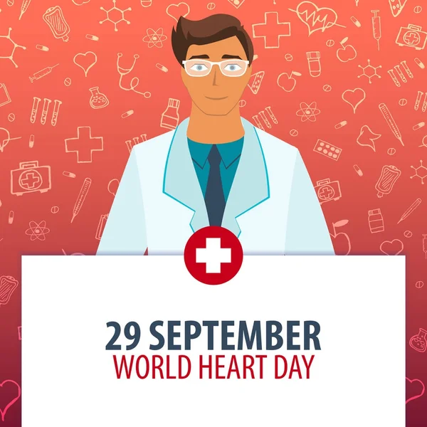 29 settembre. Giornata Mondiale del Cuore. Vacanza medica. Illustrazione della medicina vettoriale . — Vettoriale Stock