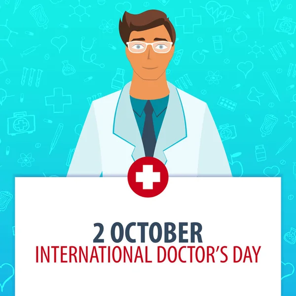 2 ottobre. Giornata internazionale dei dottori. Vacanza medica. Illustrazione della medicina vettoriale . — Vettoriale Stock