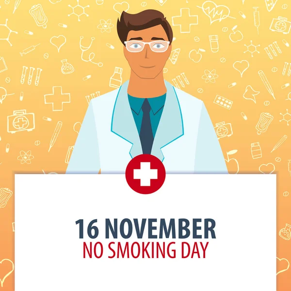 16 11 월입니다. 아니 담배 하루입니다. 의료 휴일입니다. 벡터 의학 그림. — 스톡 벡터