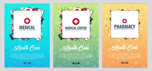 Ensemble d'affiches médicales. Soins de santé. Illustration de médecine vectorielle . — Image vectorielle