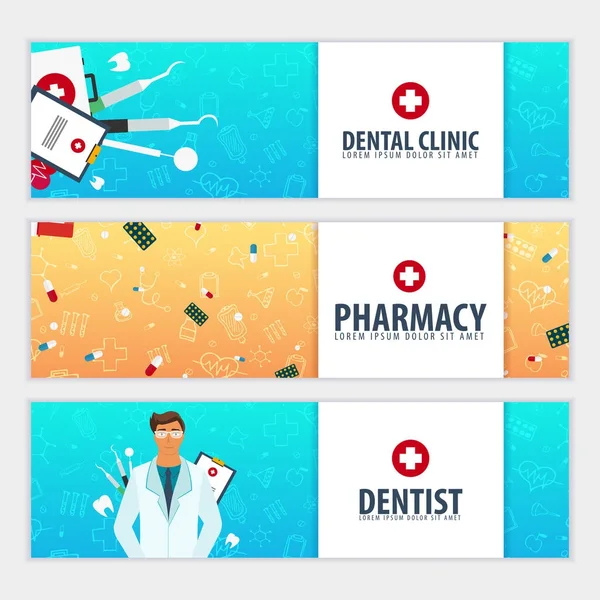 Set van medische banners. Gezondheidszorg. Vectorillustratie geneeskunde. — Stockvector