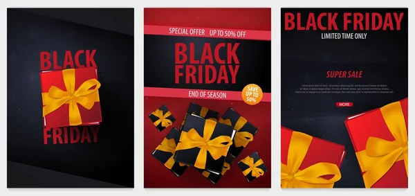 Set van Black Friday koop posters of Flyers. Korting achtergrond voor de online winkel, shop, promotiebrochure, poster, banner. Vectorillustratie. — Stockvector