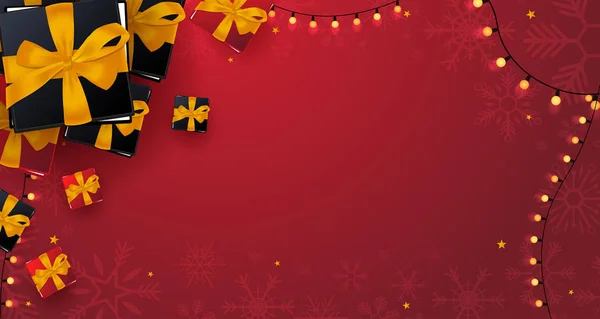 Mariez Noël et Bonne année bannière sur fond rouge. Illustration vectorielle . — Image vectorielle