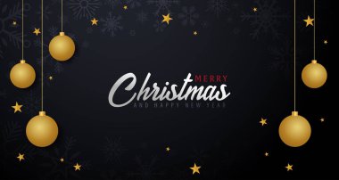 Noel ve mutlu yeni yıl afiş koyu arka plan üzerinde evlen. Vektör çizim.