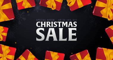 Noel ve mutlu yeni yıl afiş koyu arka plan üzerinde evlen. Vektör çizim.