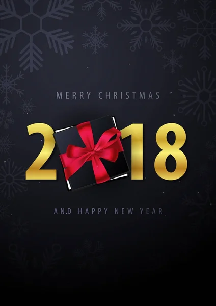 Плакат с поздравлениями с Рождеством и Новым годом на красном фоне с подарочными коробками. Векторная иллюстрация . — стоковый вектор