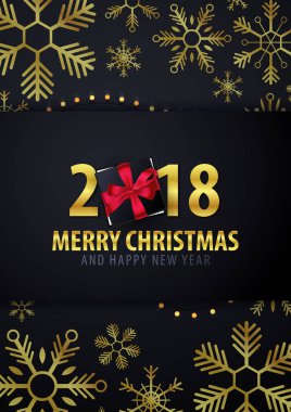 Noel ve mutlu yeni yıl poster ve hediye kutuları ile koyu arka plan afiş evlen. Vektör çizim.