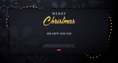 Kar taneleri ile koyu arka plan üzerinde Noel ve mutlu yeni yıl afiş evlen. Vektör çizim.