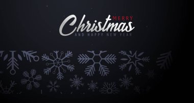 Kar taneleri ile koyu arka plan üzerinde Noel ve mutlu yeni yıl afiş evlen. Vektör çizim.