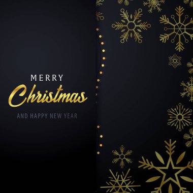 Kar taneleri ve hediye kutuları ile koyu arka plan üzerinde Noel ve mutlu yeni yıl afiş evlen. Vektör çizim.