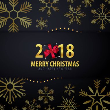 Kar taneleri ve hediye kutuları ile koyu arka plan üzerinde Noel ve mutlu yeni yıl afiş evlen. Vektör çizim.