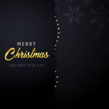 Kar taneleri ve hediye kutuları ile koyu arka plan üzerinde Noel ve mutlu yeni yıl afiş evlen. Vektör çizim.