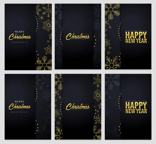 Evlenmek Noel ve mutlu yeni yıl afiş kar taneleri ile koyu arka plan üzerinde ayarlayın. Vektör çizim.