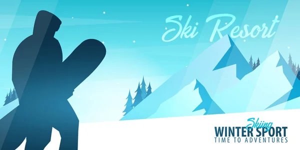 Sports d'hiver. Ski et Snowboard. Paysage de montagne avec snowboarder. Illustration vectorielle . — Image vectorielle