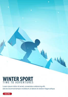 Kış spor. Kayak ve Snowboard. Dağ manzarası. Snowboard hareket. Vektör çizim.