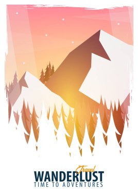 Trekking, Hiking, dağcılık tırmanışı, illüstrasyon vektör. Doğa sporları, Açık Rekreasyon, dağlarda, tatil macera.