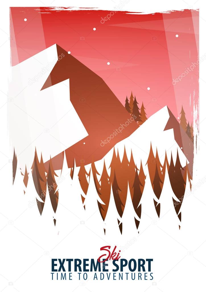 Vector illustration of Climbing, Trekking, Hiking, Mountaineering. Extreme sports, outdoor recreation, adventure in the mountains, vacation.
