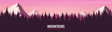Doğa manzara arka plan siluetleri Dağları ve ağaçları ile. Vektör çizim.